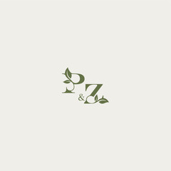 bold initial concept luxury wedding monogram design PZ organic leaf logo letter