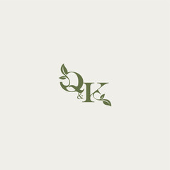 bold initial concept luxury wedding monogram design QK organic leaf logo letter