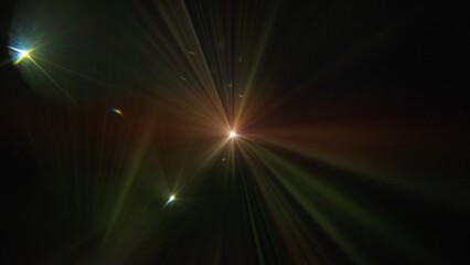 Radiant light explosion with multicolored flares in dark space