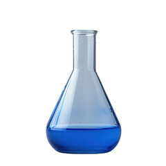 Boiling flask concept. Blue liquid in transparent glass flask, laboratory science experiment concept