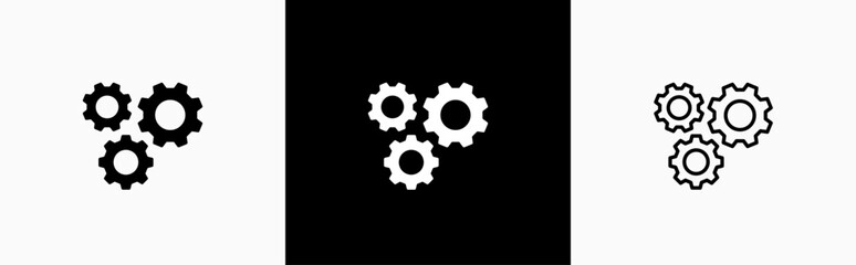Cogwheel and setting icons collection line style. Manufacturing symbol. Containing Operation, process, Service, Cog wheel, Gear wheel, tool, maintenance, repair, wrench signs vector illustration.