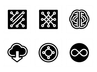 Fototapeta premium Collection of six modern technology and abstract concept icons on white backgrounds