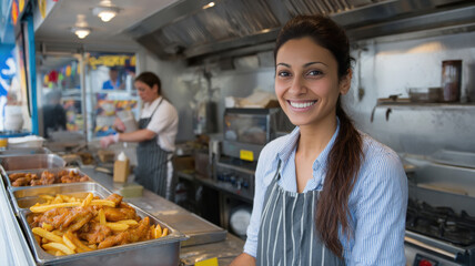 young indian woman working at food stall