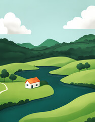 Peaceful Rural Landscape Painting