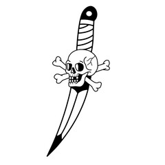 Pirate dagger with skull and crossbones vector illustration, traditional tattoo design, t-shirt design