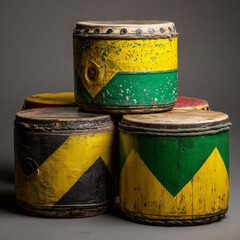 Traditional African Drums with Gabon Colors - Cultural Heritage Celebration