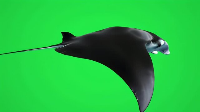 Manta Ray Gliding Against a Green Screen Backdrop