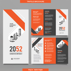 Business Brochure Template in Tri Fold Layout. Geometric Design with replaceable image.