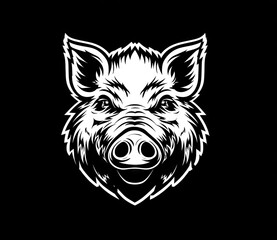 Obraz premium White pig head on black background