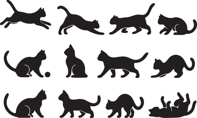 Obraz premium Black cat silhouettes in various poses feline animal