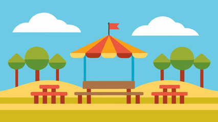 Amusement park picnic area with benches vector illustration