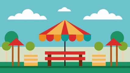 Naklejka premium Amusement park picnic area with benches vector illustration