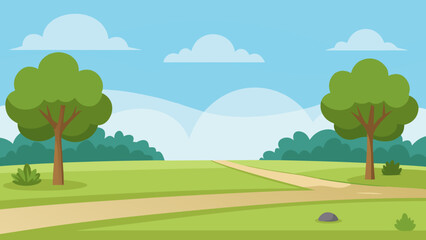 Fototapeta premium Open park background with soft grass and sky vector illustration