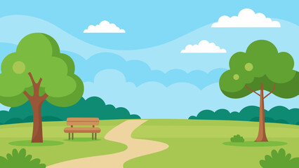 Open park background with soft grass and sky vector illustration