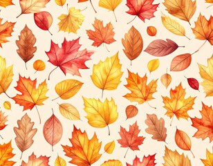 다양한 가을 단풍잎들이 우아하고 자연스럽게 배열된 심리스 패턴