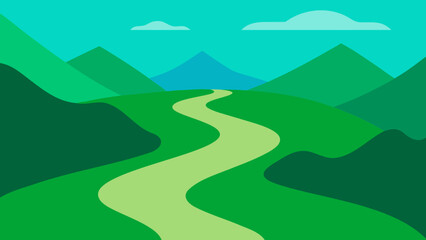 Fototapeta premium Flat green valley with a river winding through vector illustration