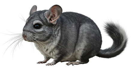 Exquisite gray chinchilla isolated on white backdrop, showing elegant fur and captivating appearance, ideal for animal and pet concepts with studio shot quality