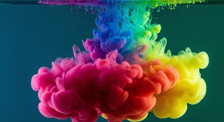 Colorful Ink Clouds Blowing Underwater in Bright Rainbow Spectrum