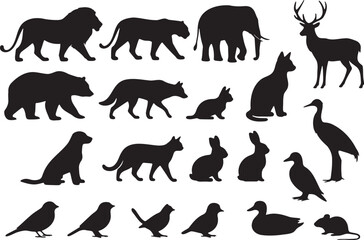 Diverse animal silhouettes collection lion tiger