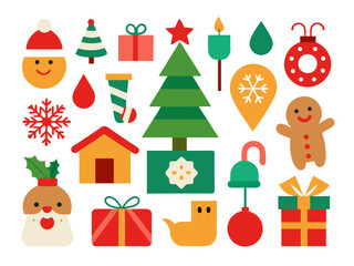 various Christmas-themed elements on white background