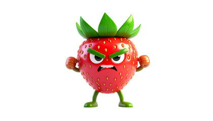 Fototapeta premium An angry, anthropomorphic strawberry character with clenched fists, ready for action.