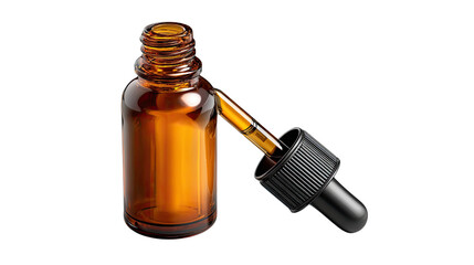 Amber Glass Bottle: A close-up captures a detailed image of an amber glass bottle with a dropper, emphasizing its refined design and functionality.