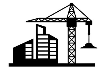 Obraz premium A vector silhouette of a building industry element, such as a crane, against a white background
