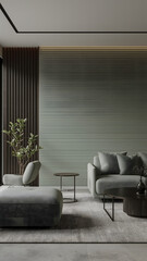 Modern Living Room: An elegant, modern living room showcasing a stylish gray sofa set against a backdrop of a gradient-textured wall and accented with minimalist decor.
