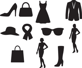 Fashionable clothing and accessories silhouettes black