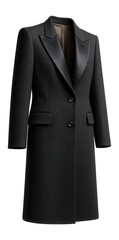 Structured-shoulder coat with angular peaked lapels and boxy midi length