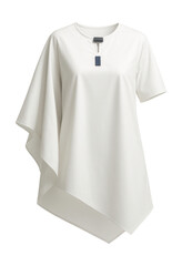 Asymmetric-hem tunic with single oversized draped sleeve and crisp poplin body