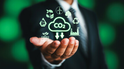 Carbon reduction concept with environmental icons carbon dioxide