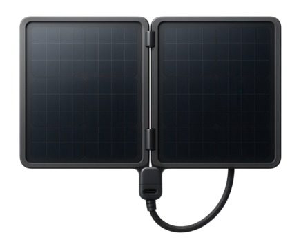 Wired solar charger with foldable panels and USB output for outdoor use