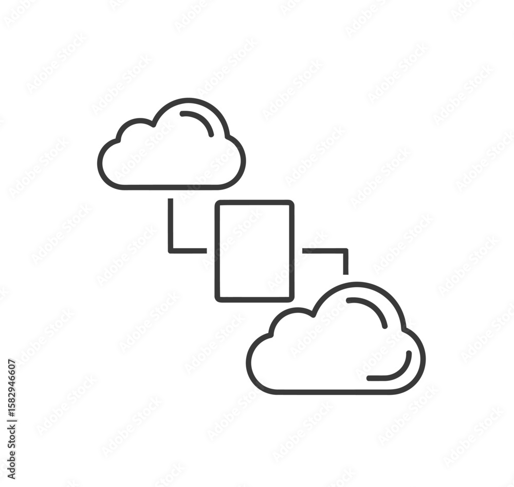 Poster cloud file transfer seamless data exchange between cloud services illustrated with simple line art.