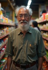 senior man in supermarket
