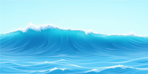 Blue sky with fluffy clouds over a calm blue sea