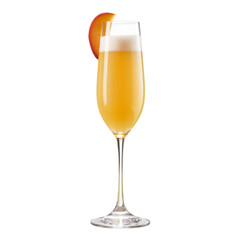  refreshing peach cocktail served in elegant glass, garnished with peach slice isolated on white background
