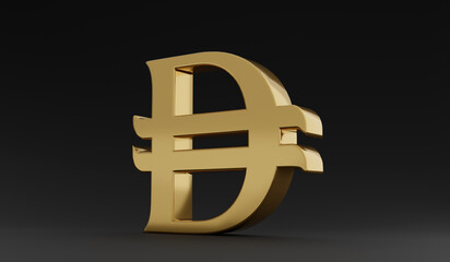 UAE United Arab Emirates Golden Dirham Symbol on Black Background - 3D Illustration Render