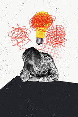 Poster sketch image artwork 3D collage of aged woman sit think minded sress problem depression...