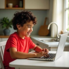 young boy using laptop