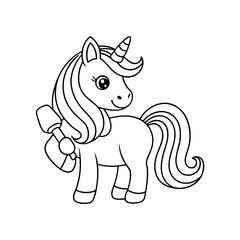 Naklejka premium Printable Unicorn Building Daisies Coloring Page