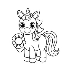 Printable Unicorn Holding Pastries Coloring Page