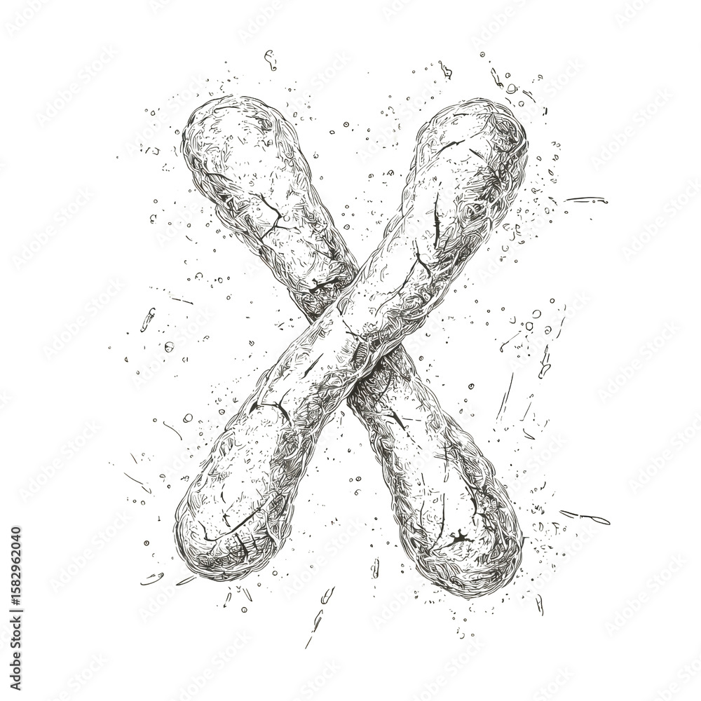 Poster chromosome dna concept. chromosome shaped like x with dna texture and floating particles on transpar