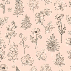 Seamless floral pattern with vintage flowers and leaves, perfect for textile, wallpaper, or retro vector design illustration 