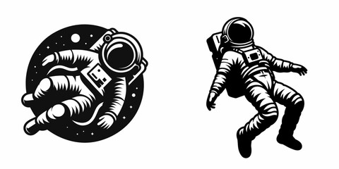 A Astronaut floating in space. Career Job Profession Occupation Employment Work Clipart Line Art Vector Illustration. Spaceman adrift cosmic void explorer zero gravity sky diver orbit.
