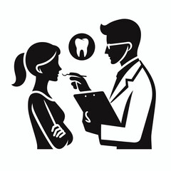 A Dentist discussing oral hygiene. Career Job Profession Occupation Employment Work Clipart Line Art Vector Illustration. Tooth expert giving advice about mouth clean routine for good dental.