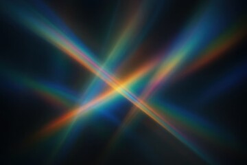 Fototapeta premium Dynamic prism light streaks on a dark background, creating an abstract and vibrant isolated illustration with colorful refractions and intersecting rays.