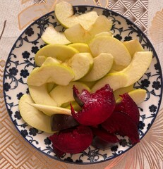 fresh fruit salad food, fresh, fruit, isolated, sweet, white, healthy, dessert, apple, slice, plum 