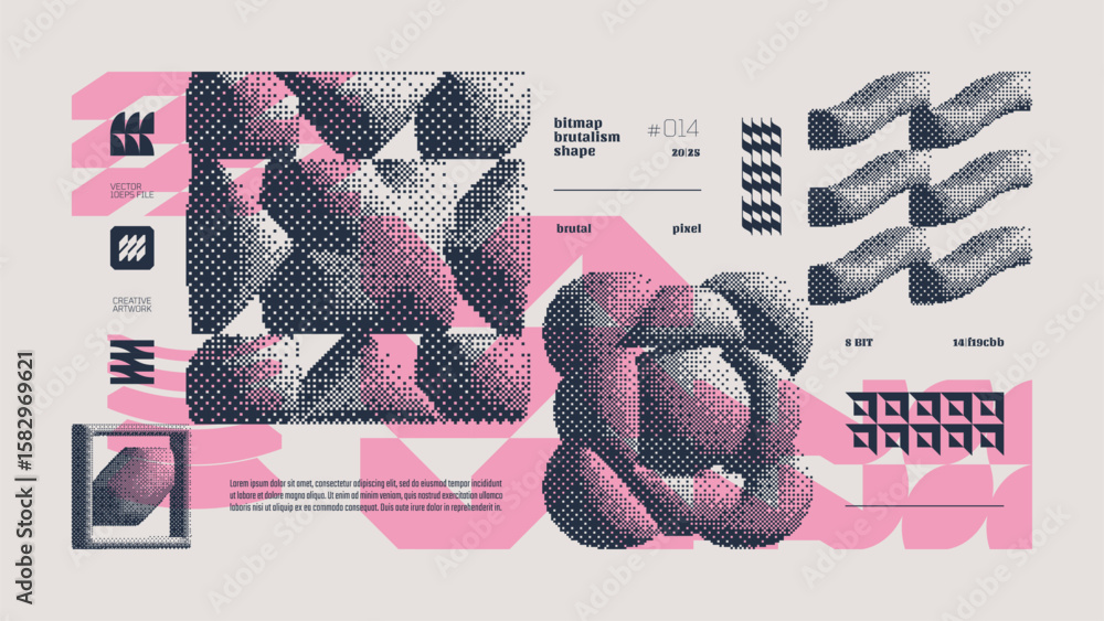 Aufkleber dithering bitmap abstract vector color background with postmodern geometric graphic brutalism shapes