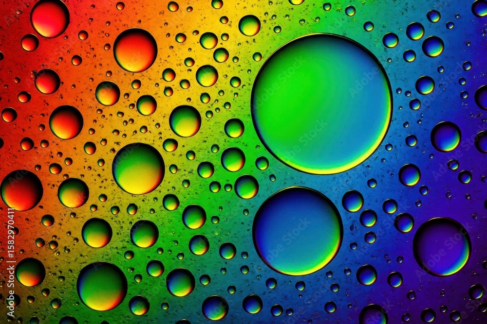 Aufkleber vibrant macro image of colorful oil and water drops creating an abstract rainbow pattern, showcasing